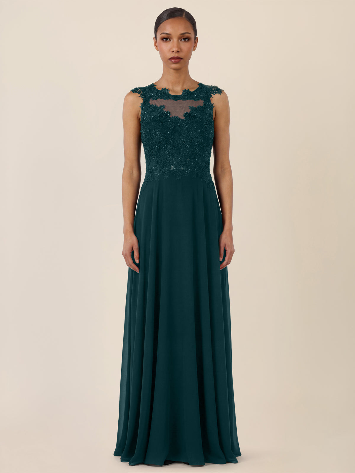 APART Abendkleid mit floraler Spitze und fließendem Rock | emerald