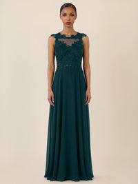 APART Abendkleid mit floraler Spitze und fließendem Rock | emerald
