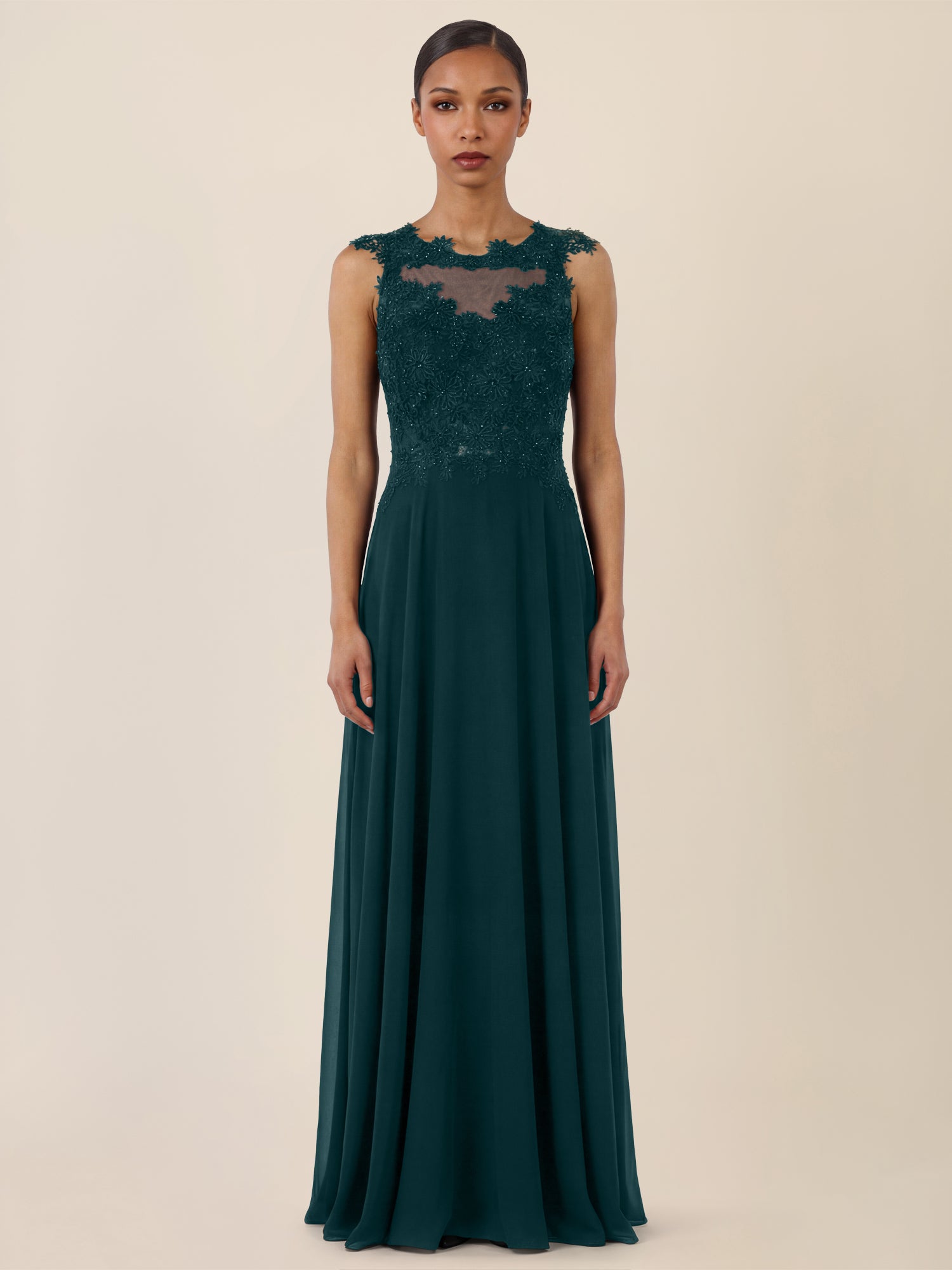 APART Abendkleid mit floraler Spitze und fließendem Rock | emerald