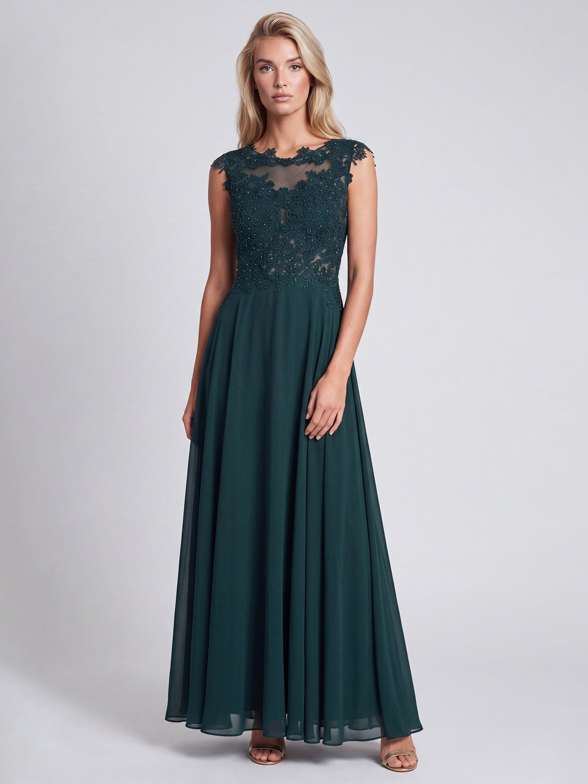 APART Abendkleid mit floraler Spitze und fließendem Rock | emerald