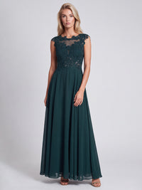 APART Abendkleid mit floraler Spitze und fließendem Rock | emerald