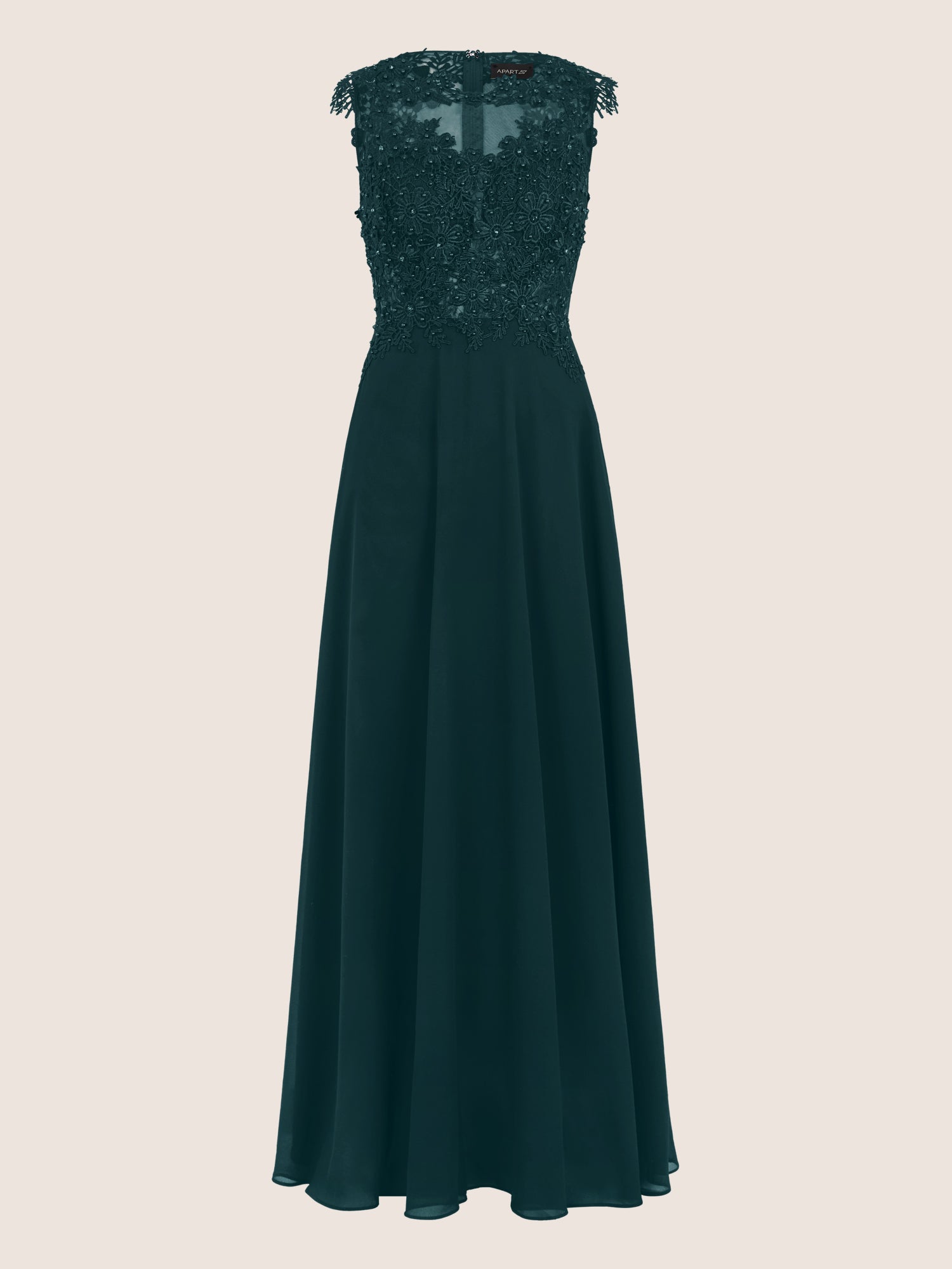 APART Abendkleid mit floraler Spitze und fließendem Rock | emerald