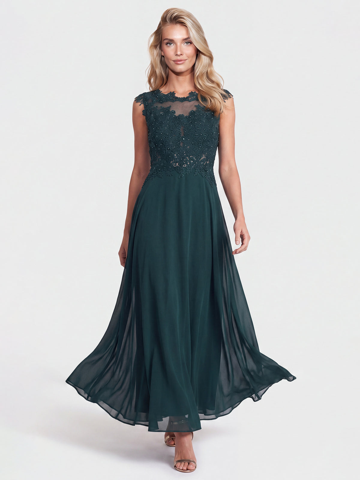 APART Abendkleid mit floraler Spitze und fließendem Rock | emerald