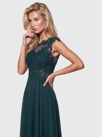 APART Abendkleid mit floraler Spitze und fließendem Rock | emerald