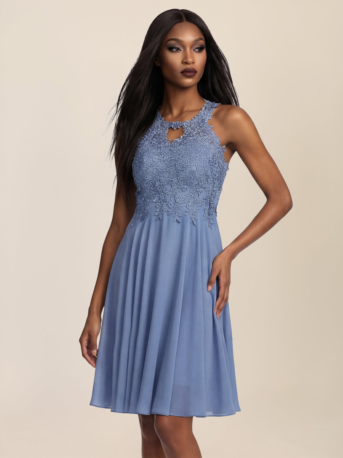 APART Kleid mit floraler Spitzenpracht | rauchblau