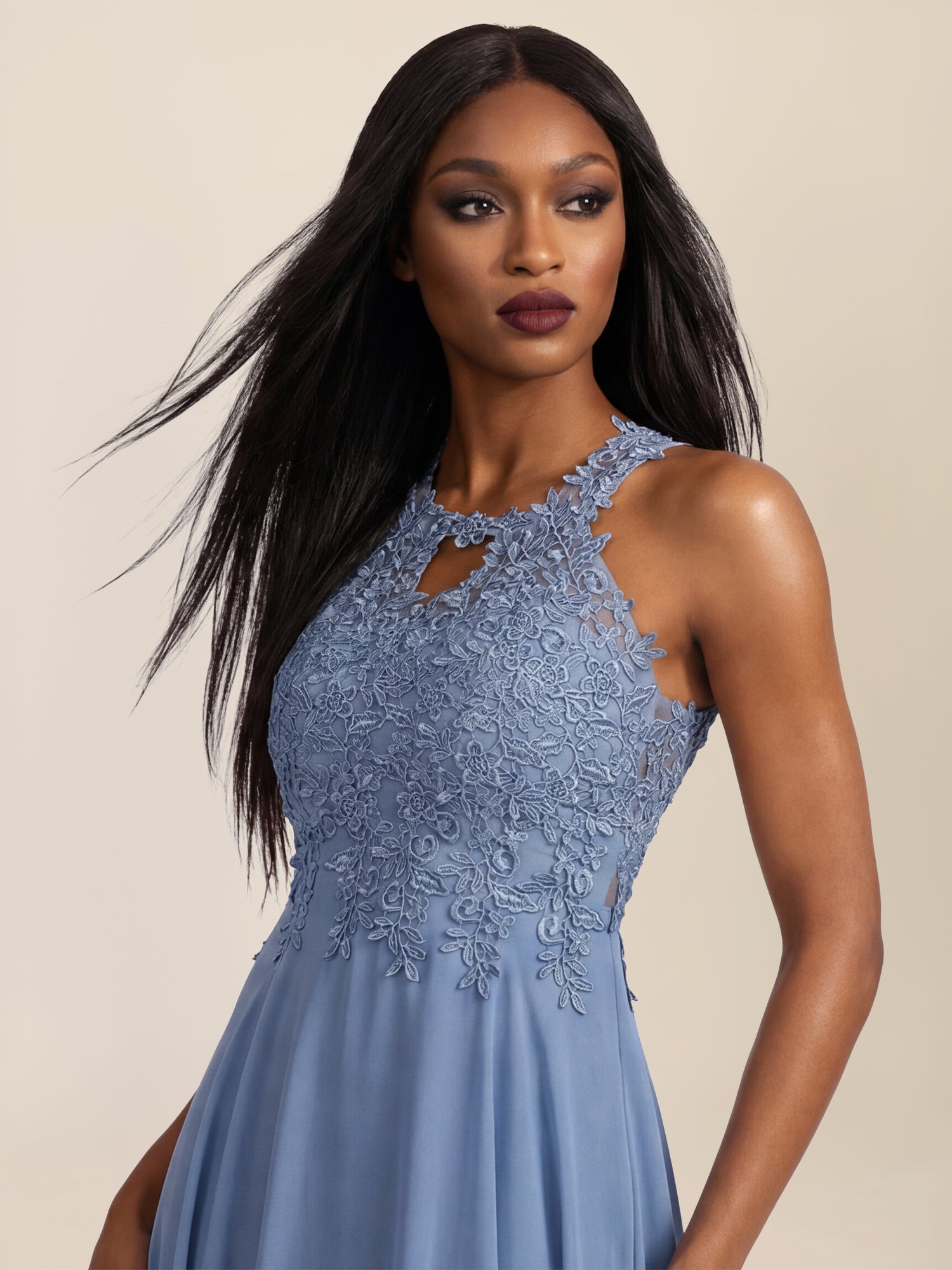 APART Kleid mit floraler Spitzenpracht | rauchblau