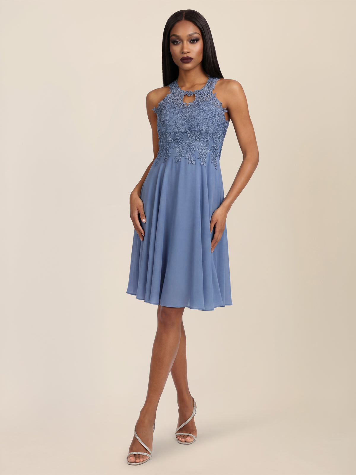 APART Kleid mit floraler Spitzenpracht | rauchblau