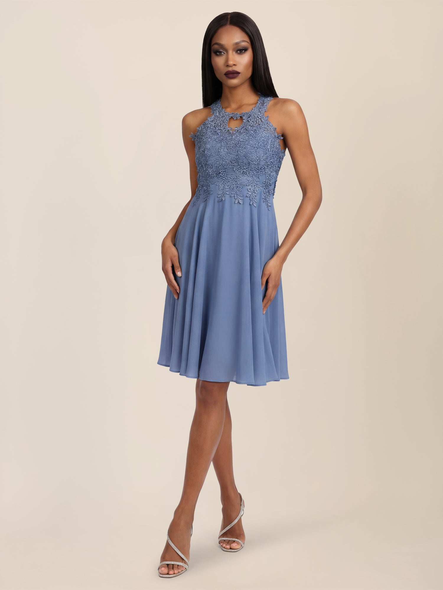 APART Kleid mit floraler Spitzenpracht | rauchblau