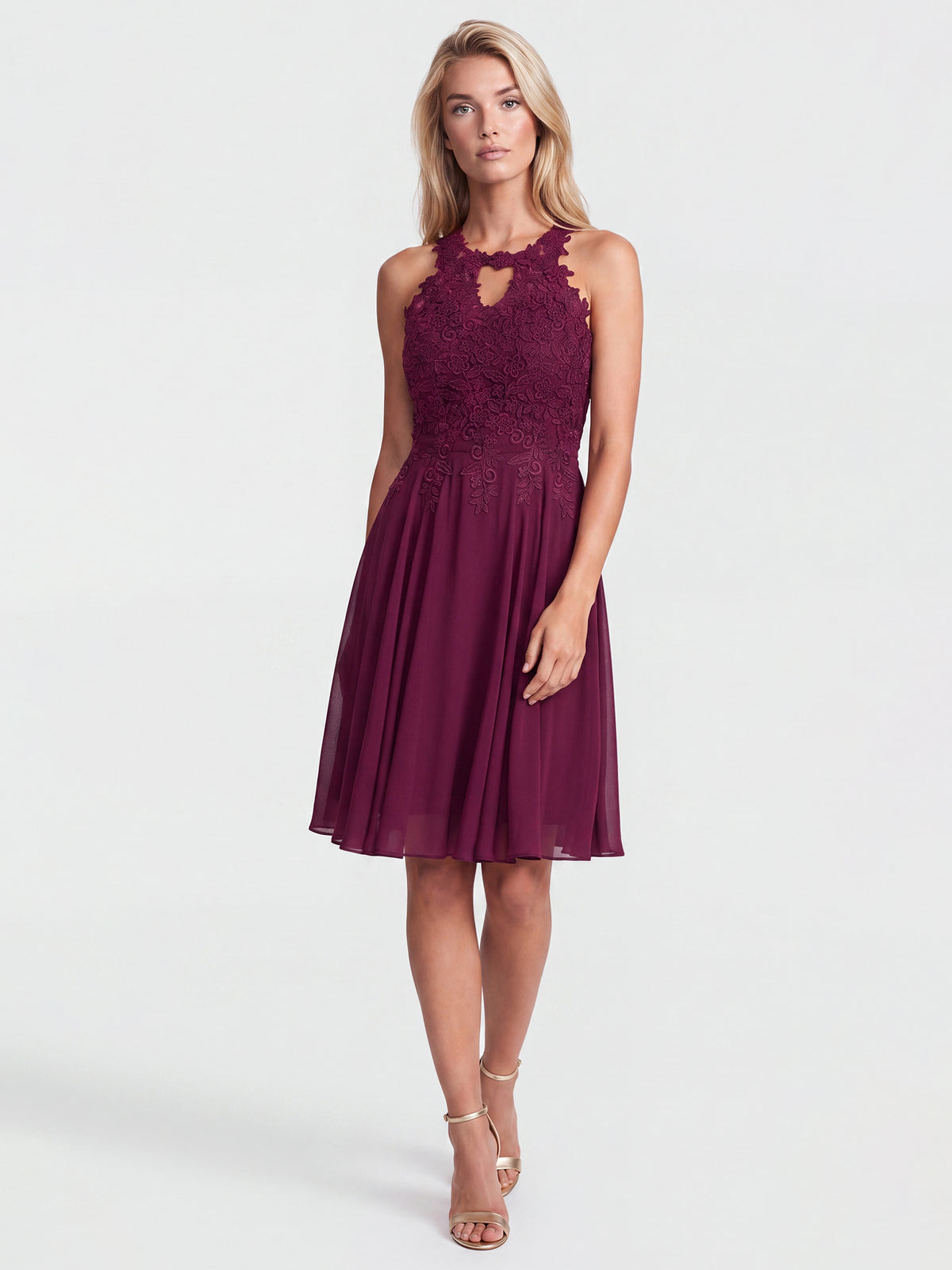 APART Kleid mit floraler Spitzenpracht | weinrot