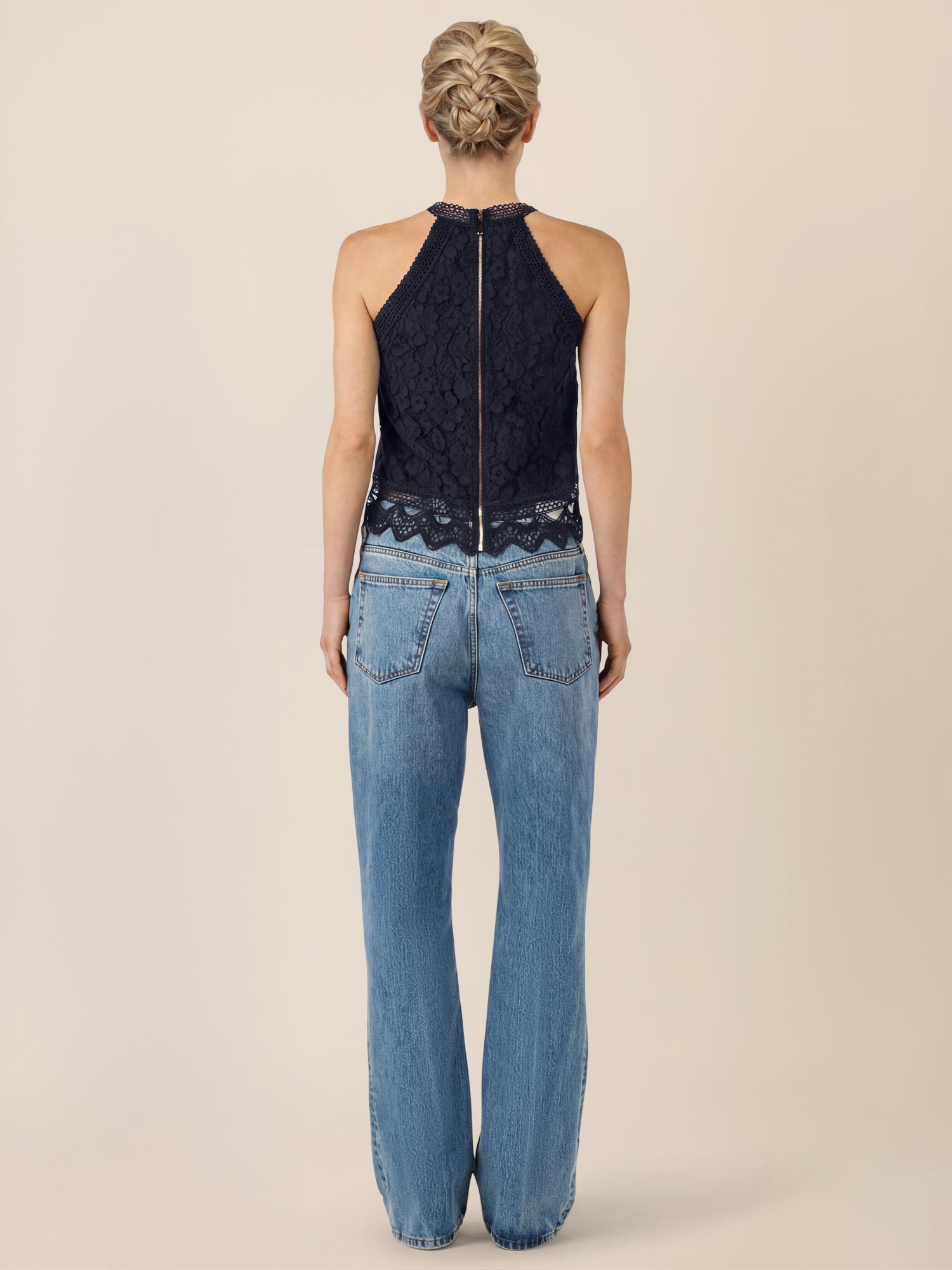 APART Spitzentop mit gehäkeltem Saum | nachtblau