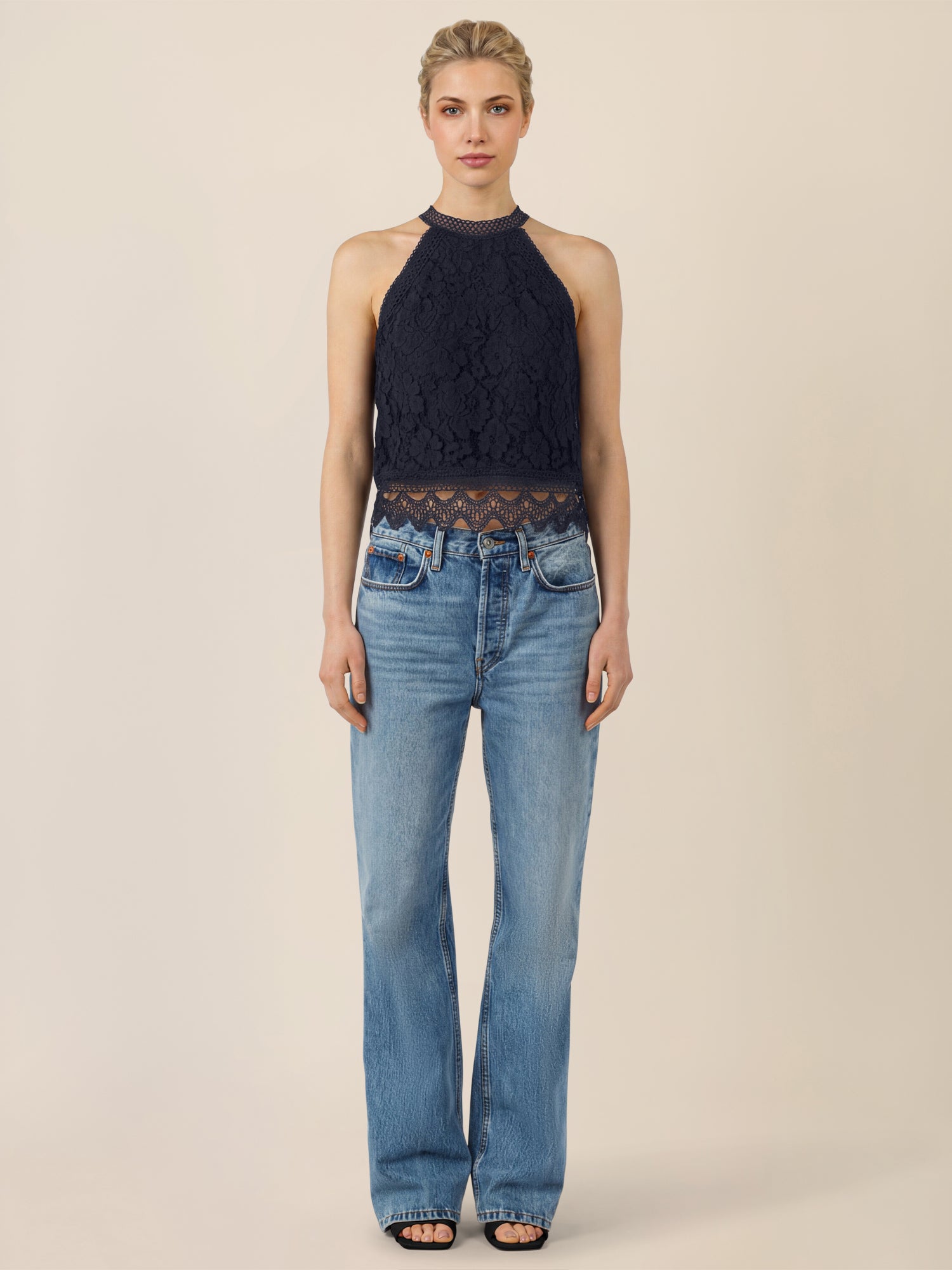 APART Spitzentop mit gehäkeltem Saum | nachtblau