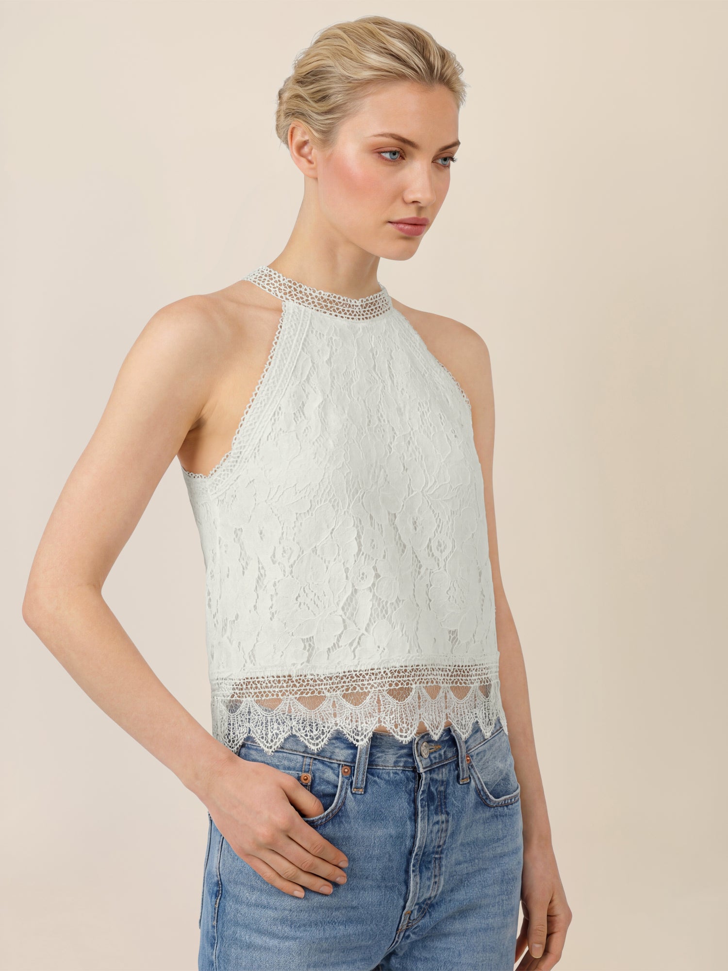 APART Spitzentop mit gehäkeltem Saum | creme