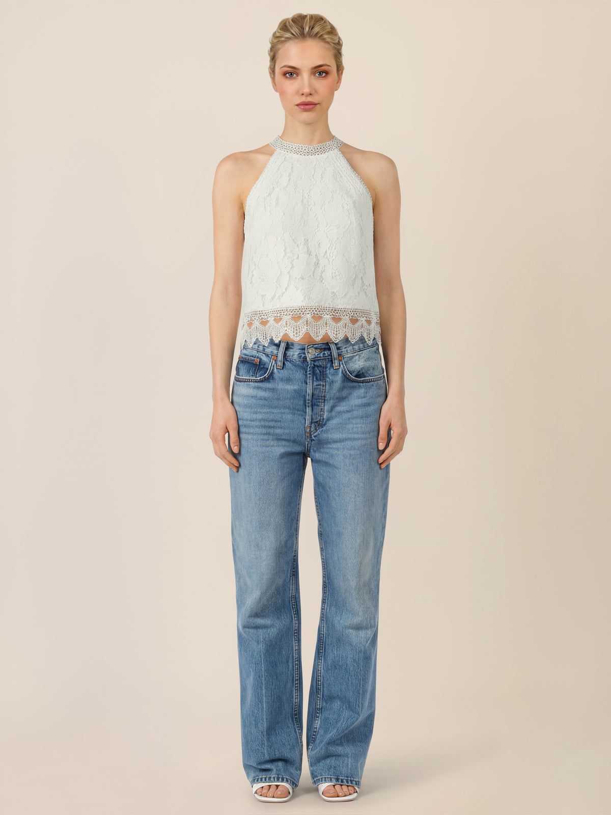 APART Spitzentop mit gehäkeltem Saum | creme