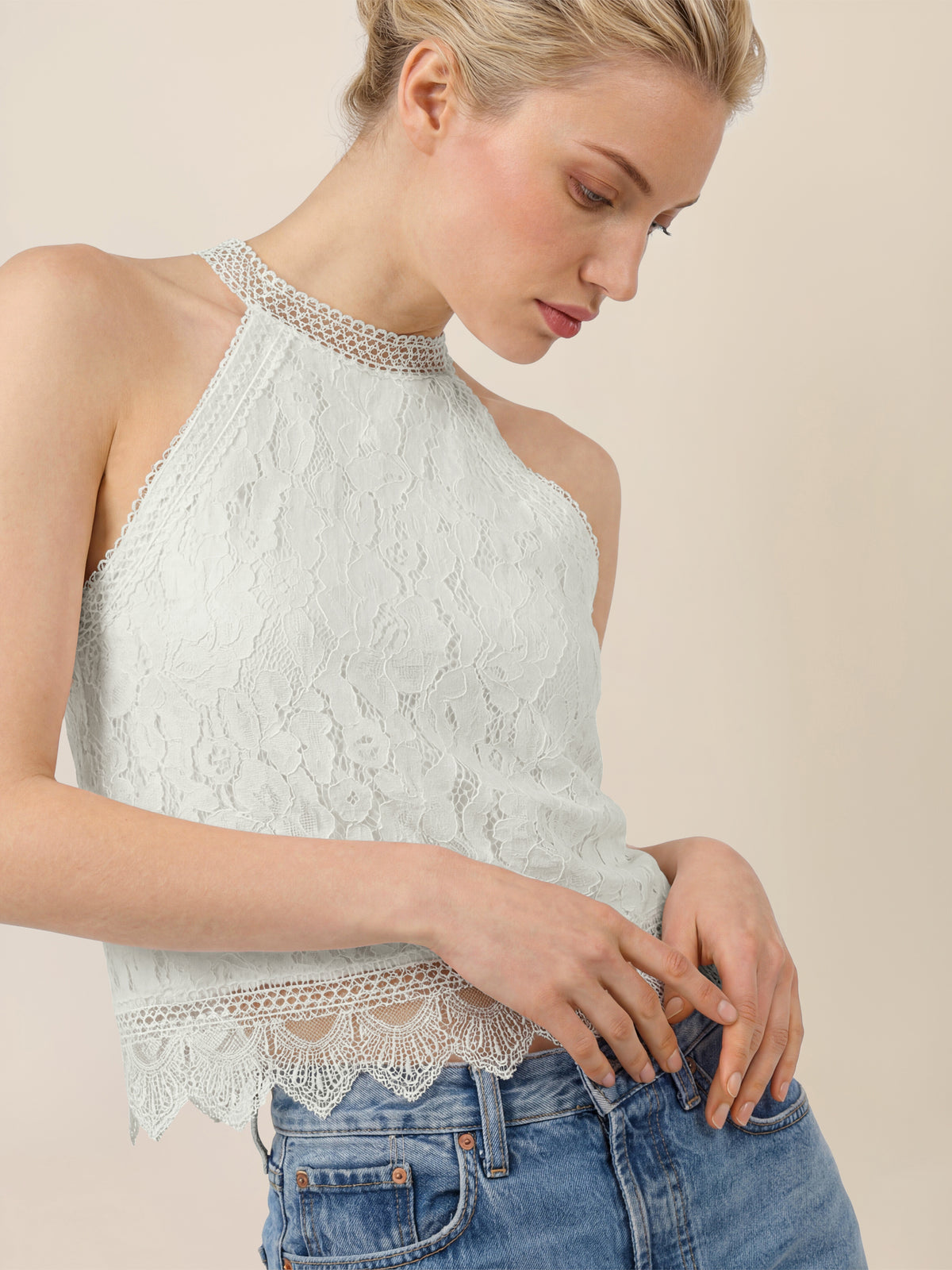 APART Spitzentop mit gehäkeltem Saum | creme