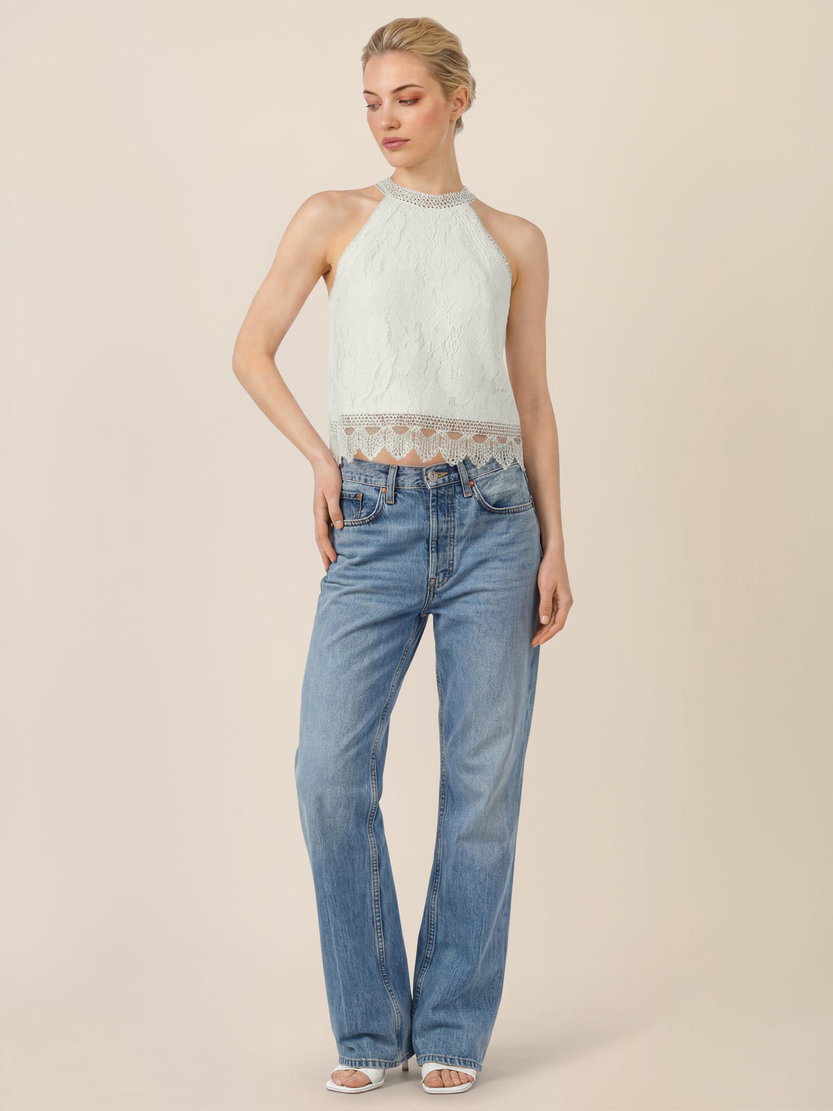 APART Spitzentop mit gehäkeltem Saum | creme