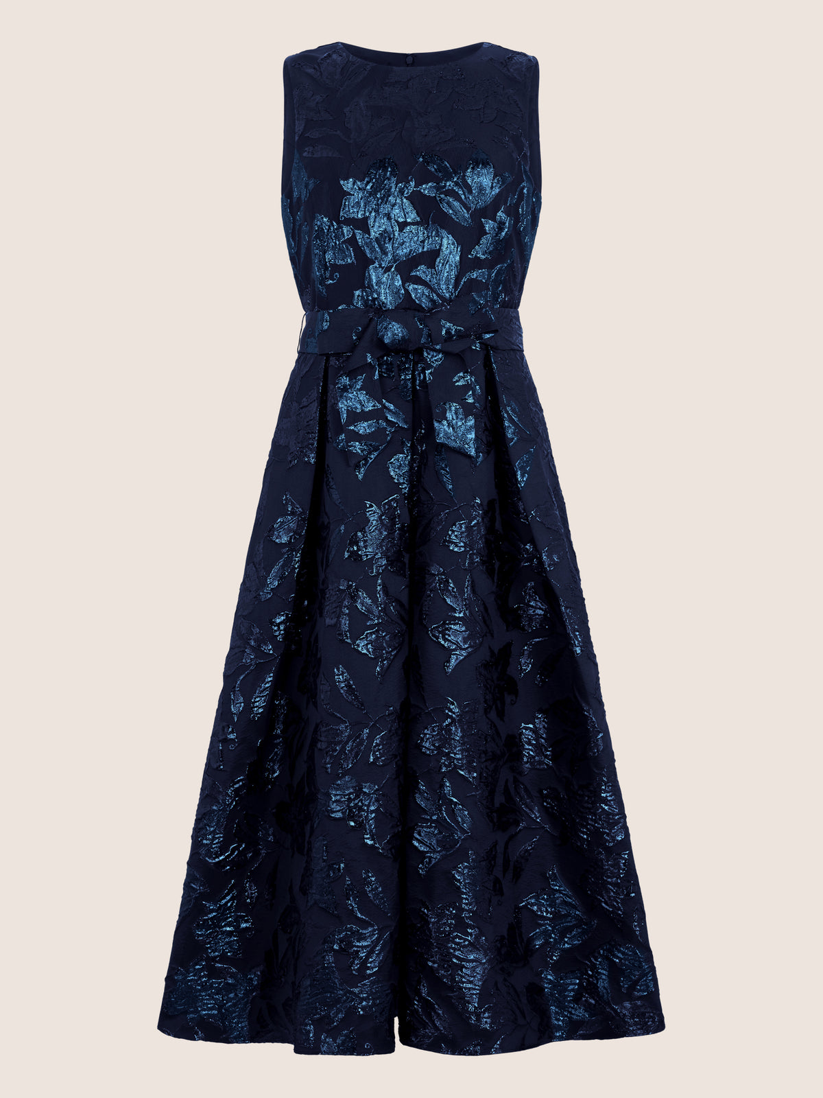 APART Ärmelloses Kleid mit schimmerndem Strukturmuster | nachtblau-metallic