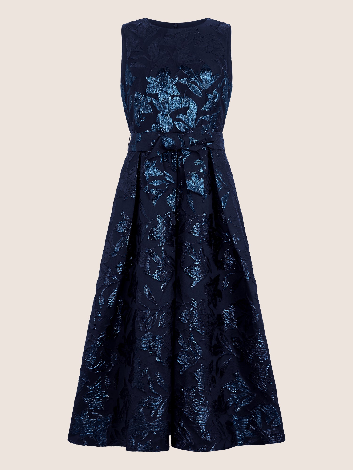 APART Ärmelloses Kleid mit schimmerndem Strukturmuster | nachtblau-metallic