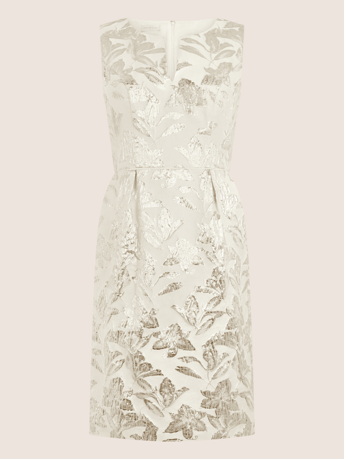 APART Etuikleid mit Glanzjacquard und V-Ausschnitt | creme-gold