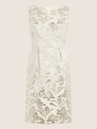 APART Etuikleid mit Glanzjacquard und V-Ausschnitt | creme-gold