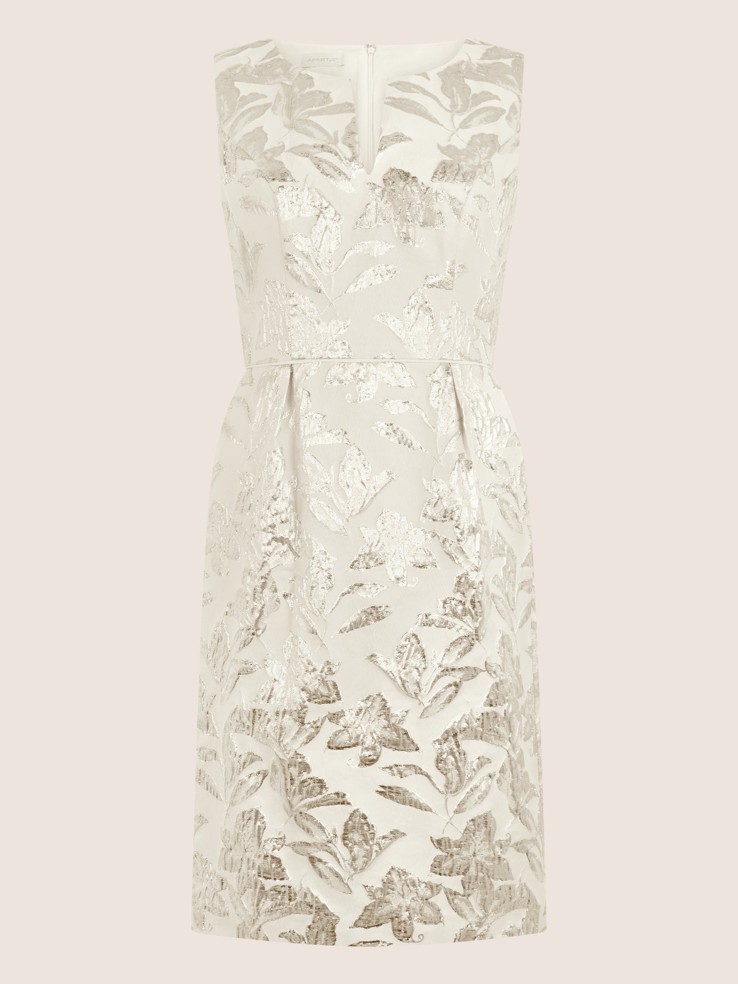 APART Etuikleid mit Glanzjacquard und V-Ausschnitt | creme-gold