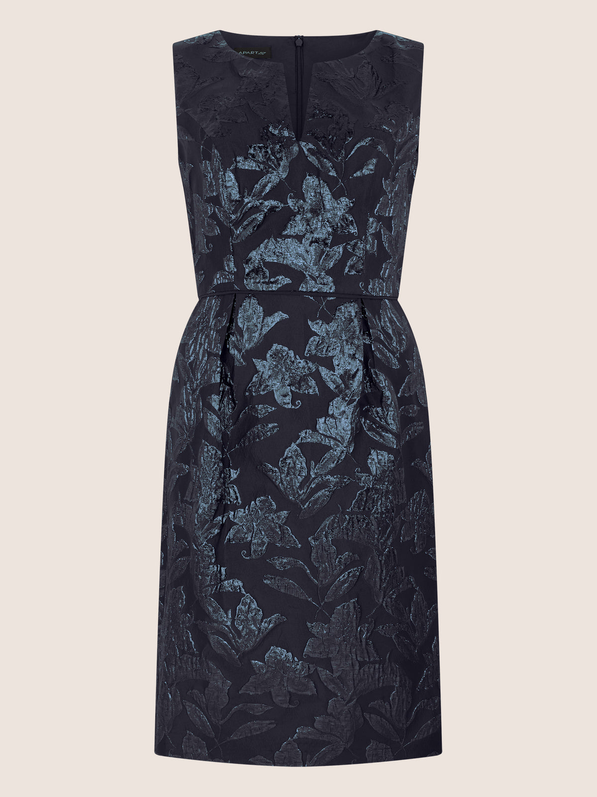 APART Etuikleid mit Glanzjacquard und V-Ausschnitt | nachtblau-metallic