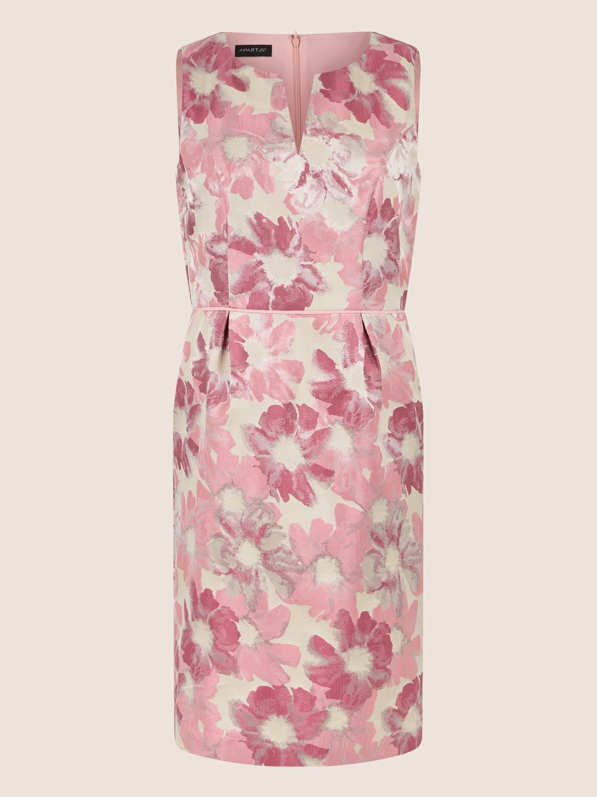 APART Ärmelloses Etuikleid mit floralem Jacquard | creme-rose
