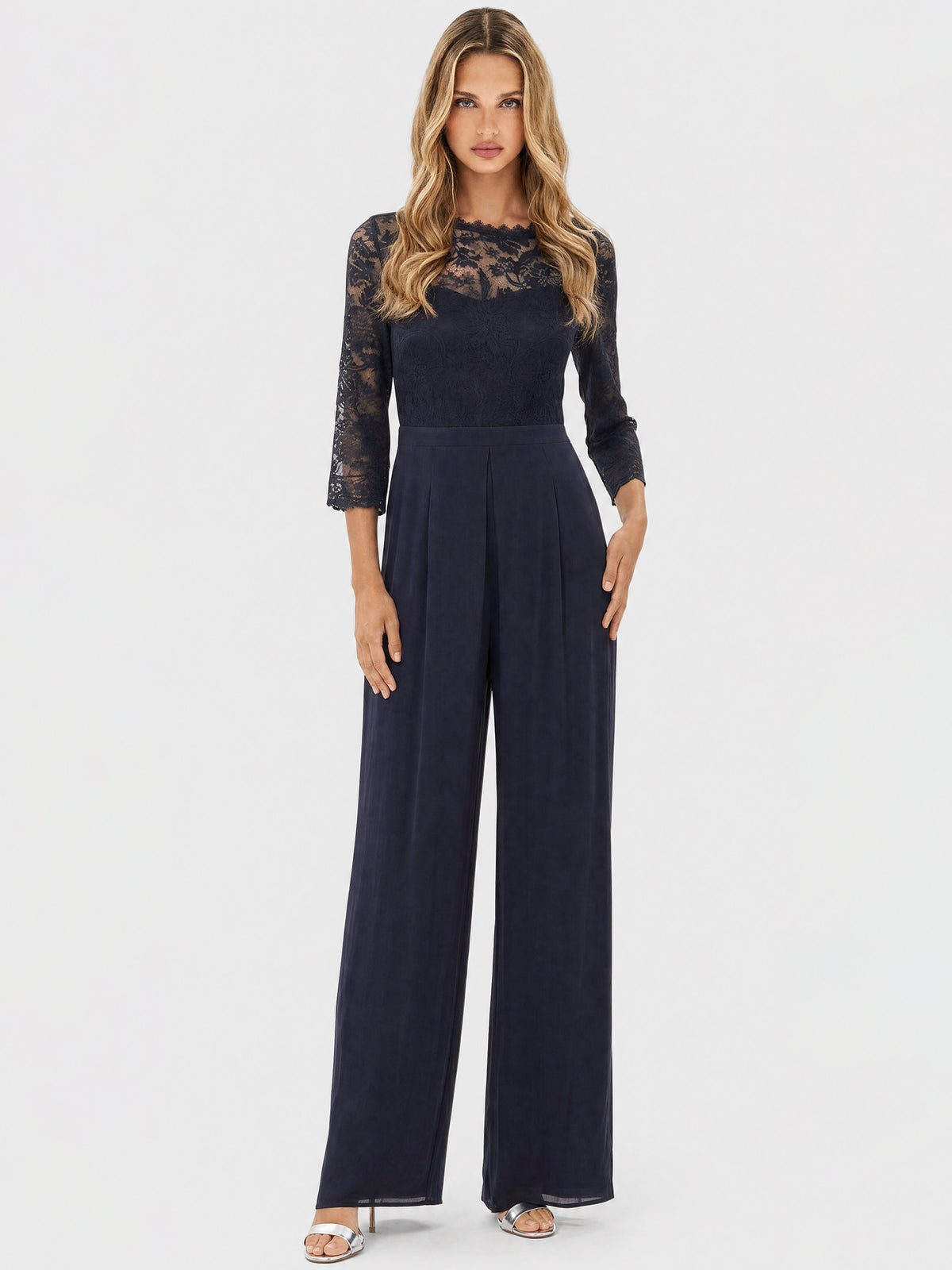 APART Overall aus elastischer Spitze und Chiffon | nachtblau