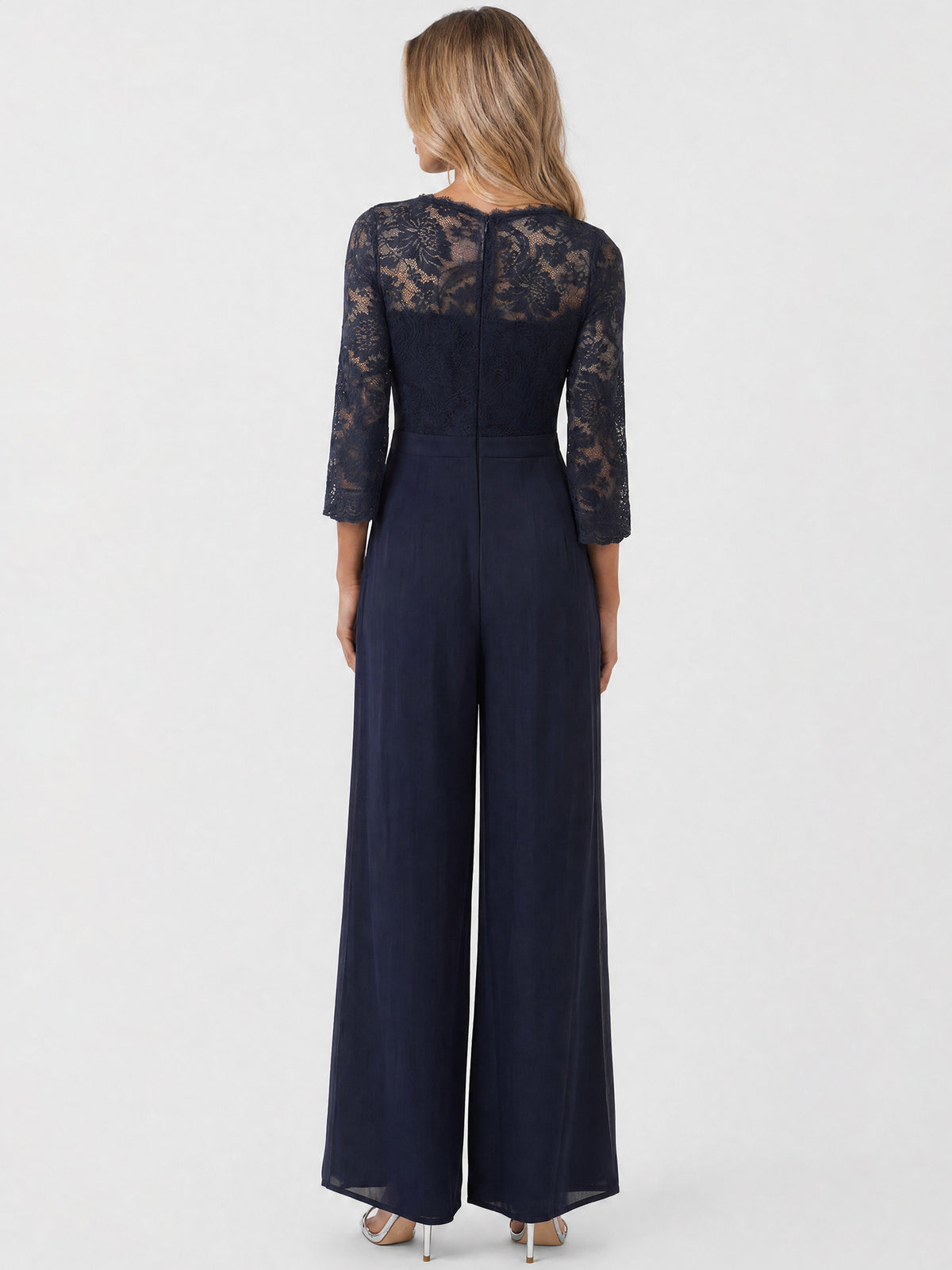 APART Overall aus elastischer Spitze und Chiffon | nachtblau