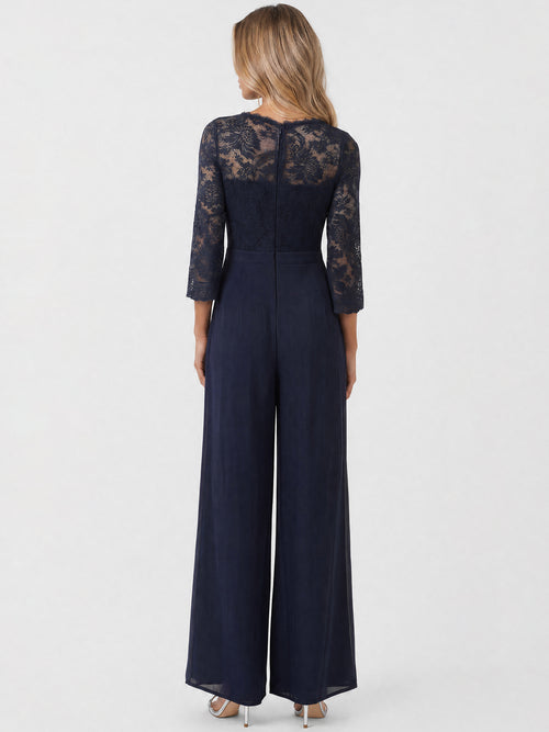 APART Overall aus elastischer Spitze und Chiffon | nachtblau image 1