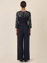 APART Overall aus elastischer Spitze und Chiffon | nachtblau