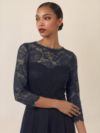 APART Overall aus elastischer Spitze und Chiffon | nachtblau