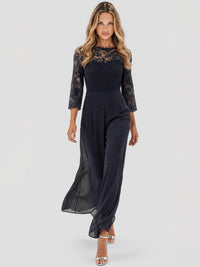 APART Overall aus elastischer Spitze und Chiffon | nachtblau