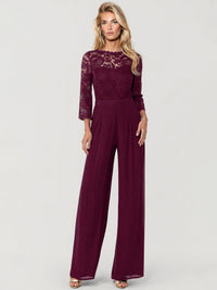 APART Overall aus elastischer Spitze und Chiffon | weinrot