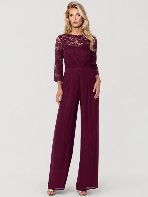 APART Overall aus elastischer Spitze und Chiffon | weinrot image 1