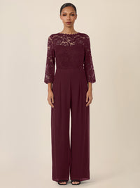 APART Overall aus elastischer Spitze und Chiffon | weinrot