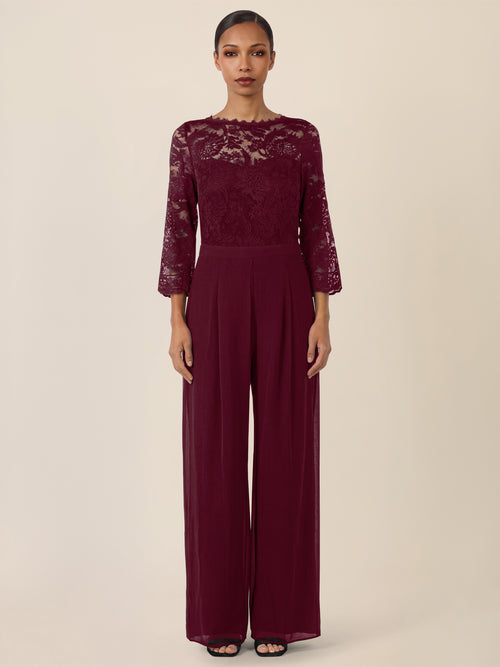 APART Overall aus elastischer Spitze und Chiffon | weinrot image 1