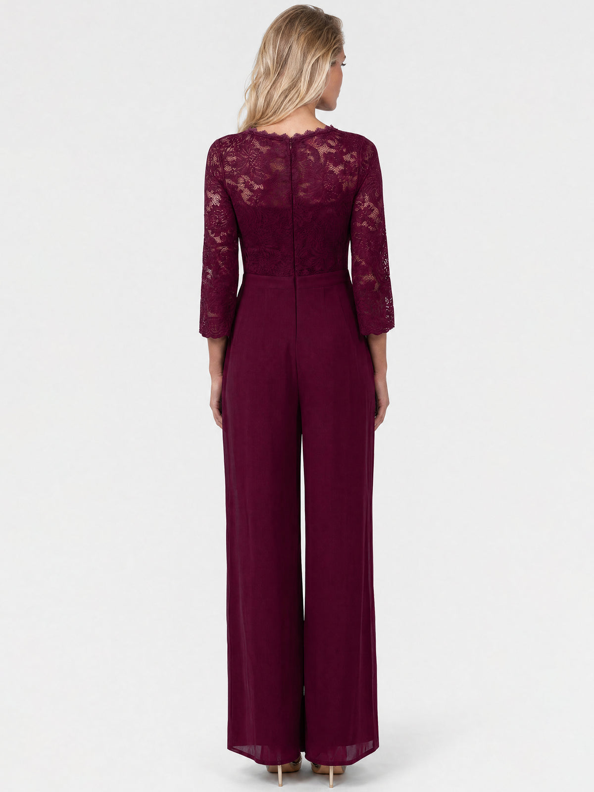 APART Overall aus elastischer Spitze und Chiffon | weinrot