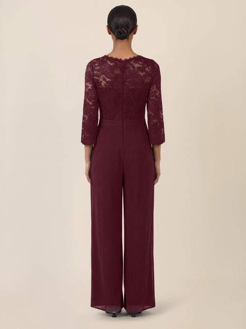 APART Overall aus elastischer Spitze und Chiffon | weinrot image 1