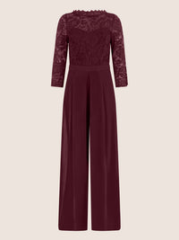 APART Overall aus elastischer Spitze und Chiffon | weinrot