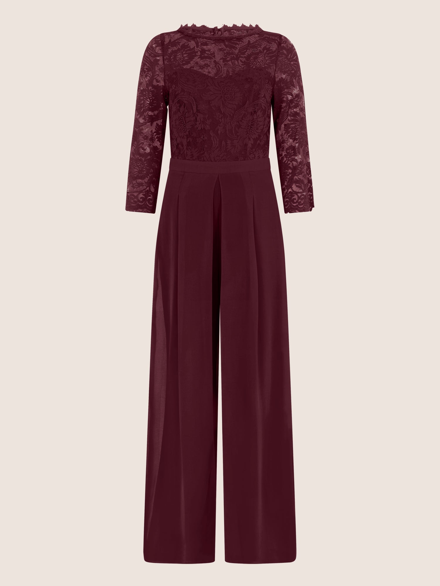 APART Overall aus elastischer Spitze und Chiffon | weinrot