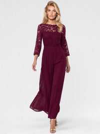 APART Overall aus elastischer Spitze und Chiffon | weinrot