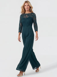 APART Overall aus elastischer Spitze und Chiffon | emerald