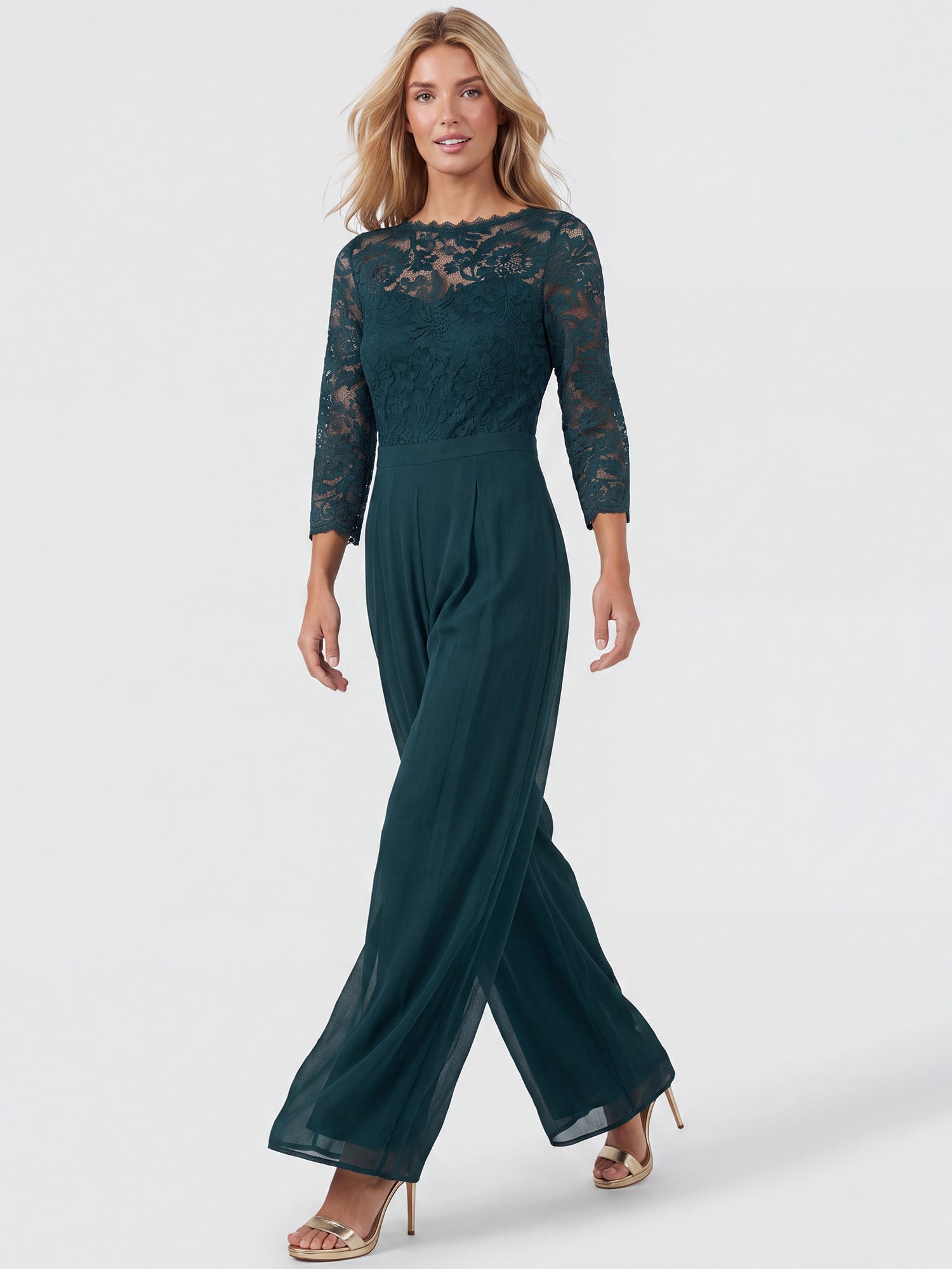 APART Overall aus elastischer Spitze und Chiffon | emerald