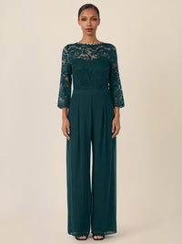 APART Overall aus elastischer Spitze und Chiffon | emerald