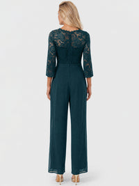 APART Overall aus elastischer Spitze und Chiffon | emerald
