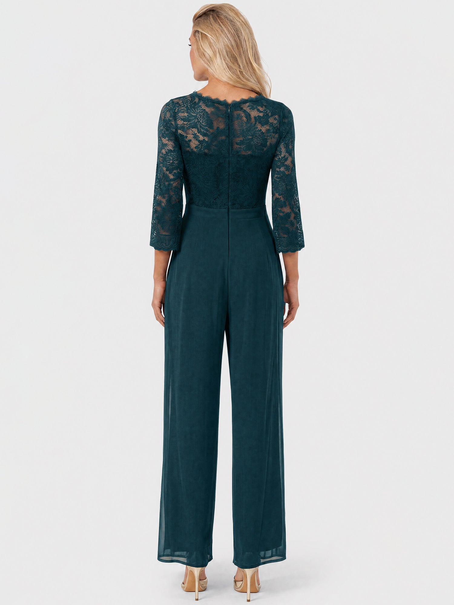 APART Overall aus elastischer Spitze und Chiffon | emerald