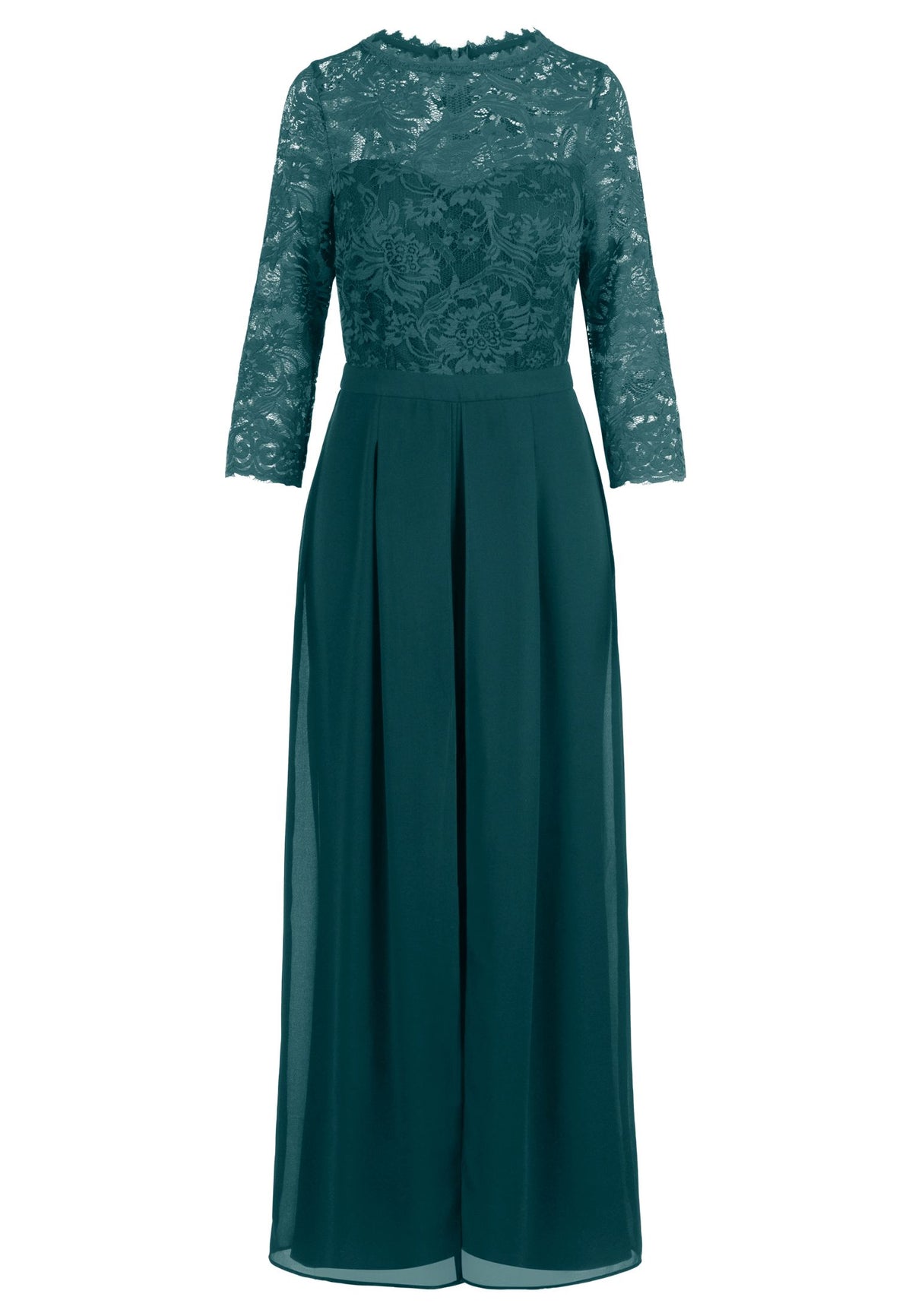 APART Overall aus elastischer Spitze und Chiffon | emerald