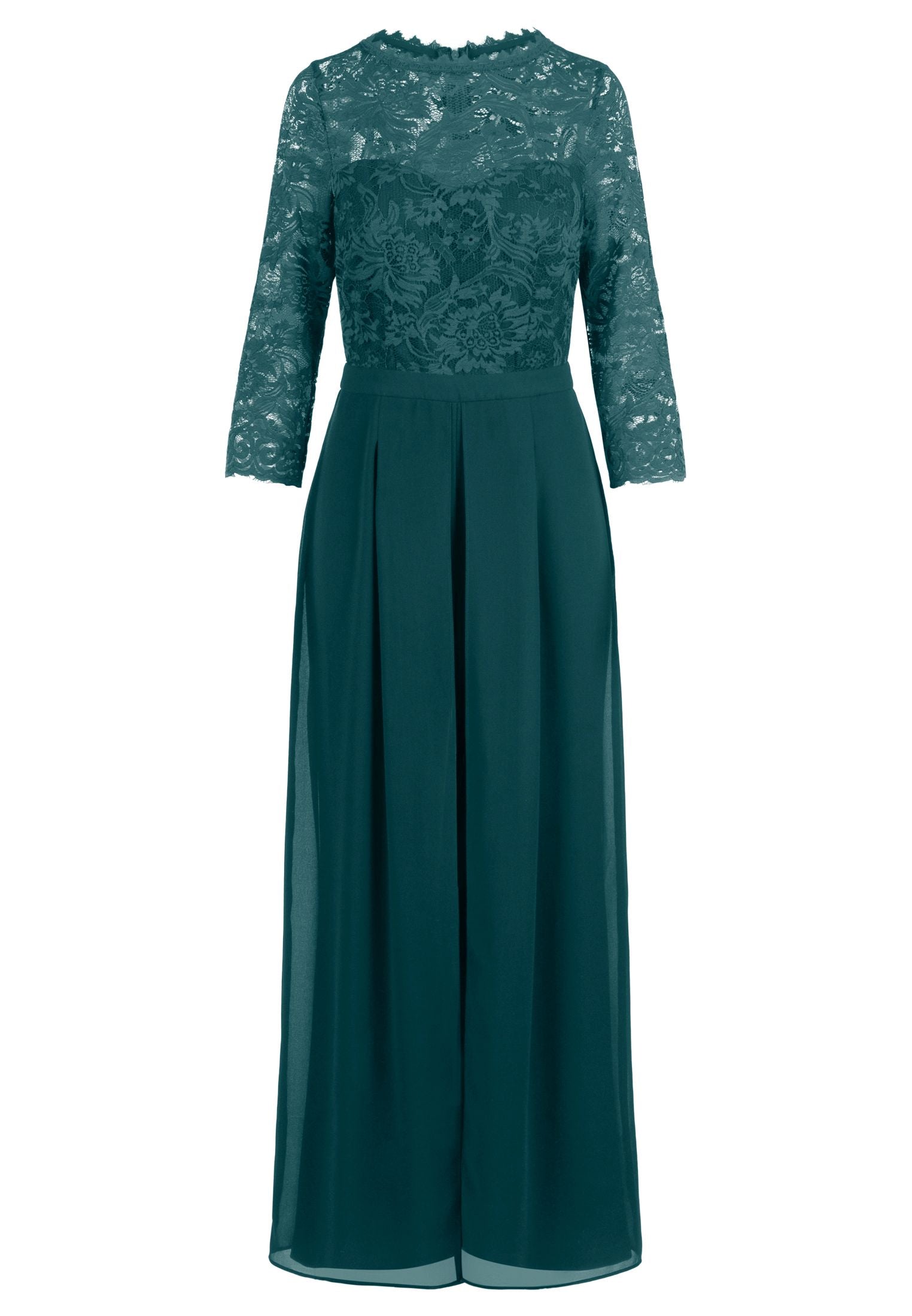 APART Overall aus elastischer Spitze und Chiffon | emerald