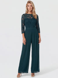 APART Overall aus elastischer Spitze und Chiffon | emerald