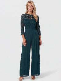 APART Overall aus elastischer Spitze und Chiffon | emerald